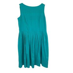 Anne Klein Teal Sleeveless Pleated Fit  Flare Dress Size 16 Cotton Blend new $12